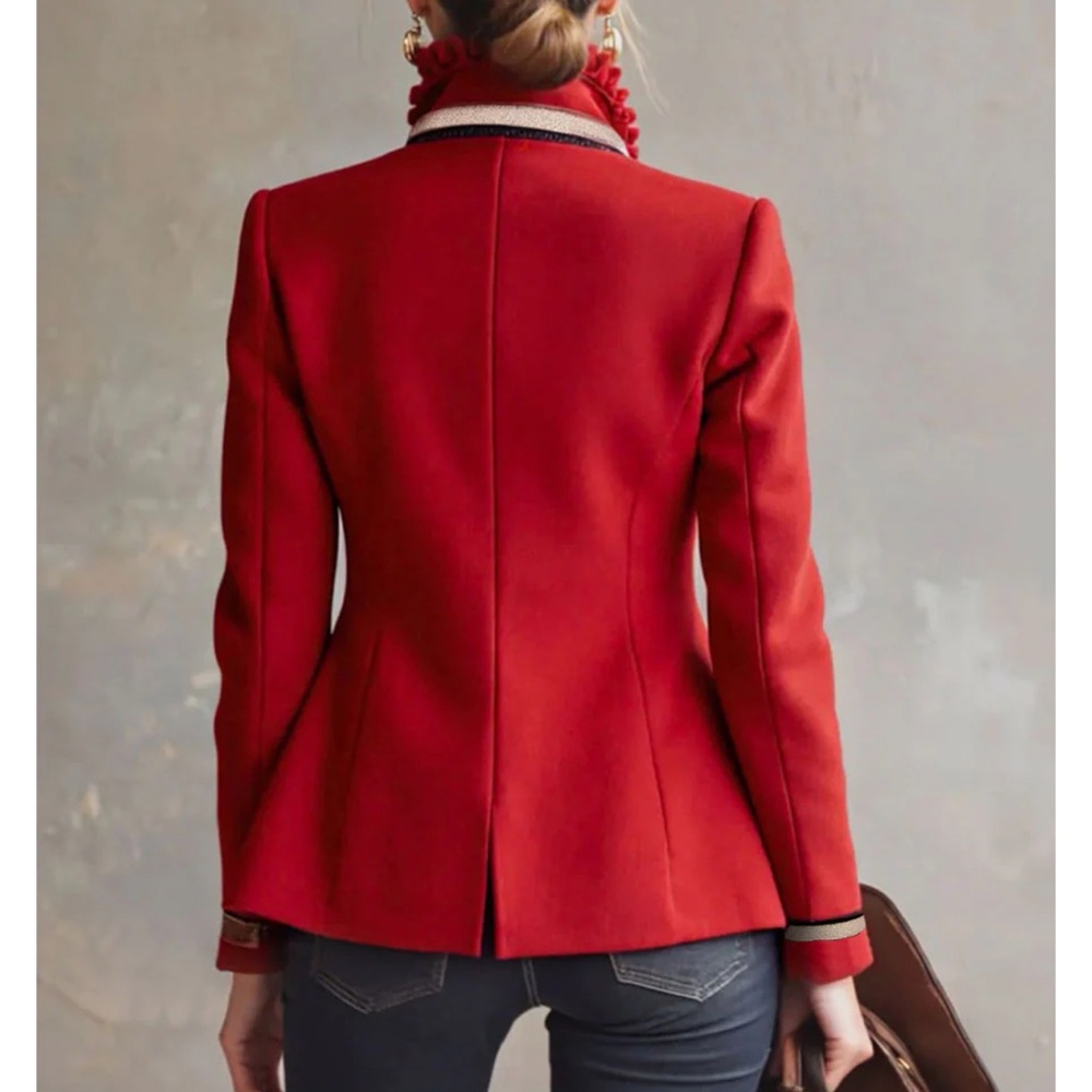 OYROSY Stand Up Collar Rose Embroidered Single Breasted Jacket - Picture 2 of 6